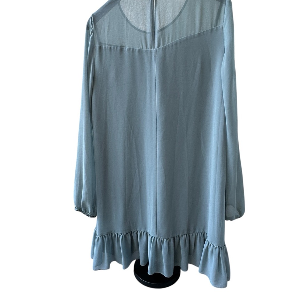BCBGGeneration Gray Blouse Women’s L Sheer Lined Long Sleeve Ruffle Hem - Picture 9 of 9